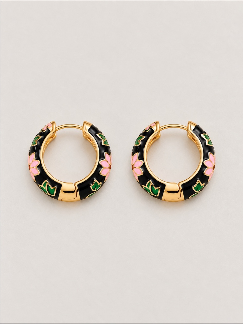 New! Black Gold Flower Hoop Earrings NWOT